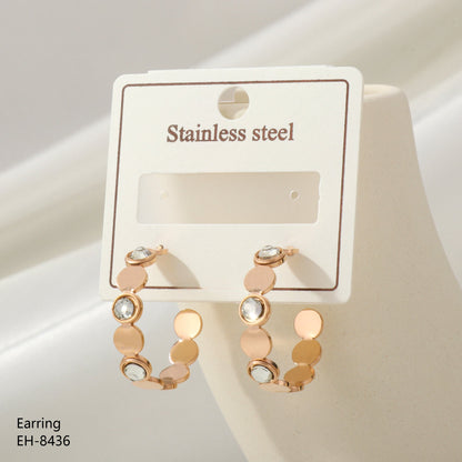 1 Pair Retro Simple Style Round Inlay Stainless Steel Zircon Rose Gold Plated Gold Plated Silver Plated Hoop Earrings