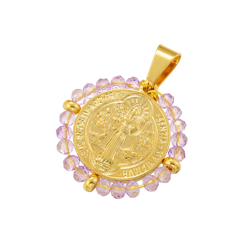 Hip-hop Retro Round Virgin Mary Copper 18k Gold Plated Zircon Charms In Bulk