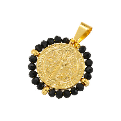 Hip-hop Retro Round Virgin Mary Copper 18k Gold Plated Zircon Charms In Bulk