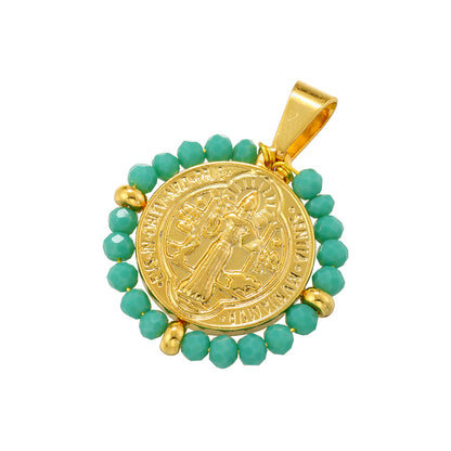 Hip-hop Retro Round Virgin Mary Copper 18k Gold Plated Zircon Charms In Bulk