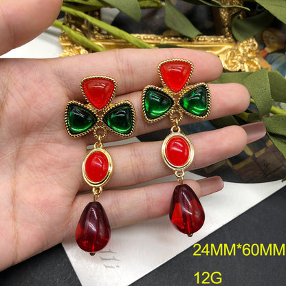 1 Pair Elegant Glam Geometric Plating Inlay Alloy Artificial Gemstones Drop Earrings