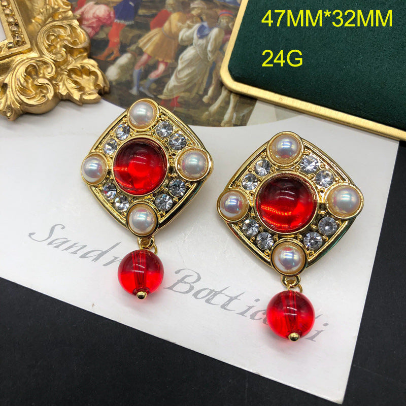 1 Pair Elegant Retro Geometric Plating Inlay Alloy Artificial Pearls Zircon Drop Earrings