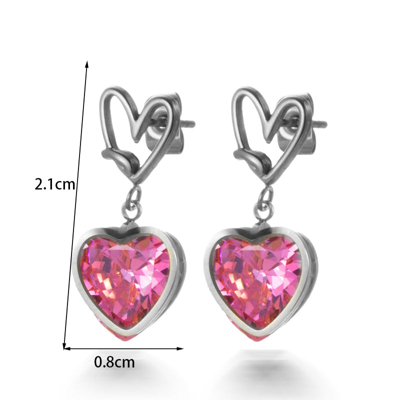 1 Pair Elegant Lady Simple Style Geometric Heart Shape Flower Plating Inlay Stainless Steel Zircon 18k Gold Plated Drop Earrings