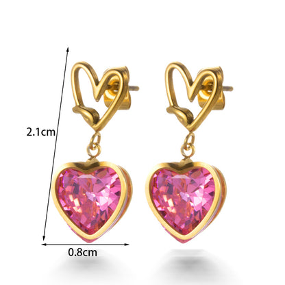 1 Pair Elegant Lady Simple Style Geometric Heart Shape Flower Plating Inlay Stainless Steel Zircon 18k Gold Plated Drop Earrings