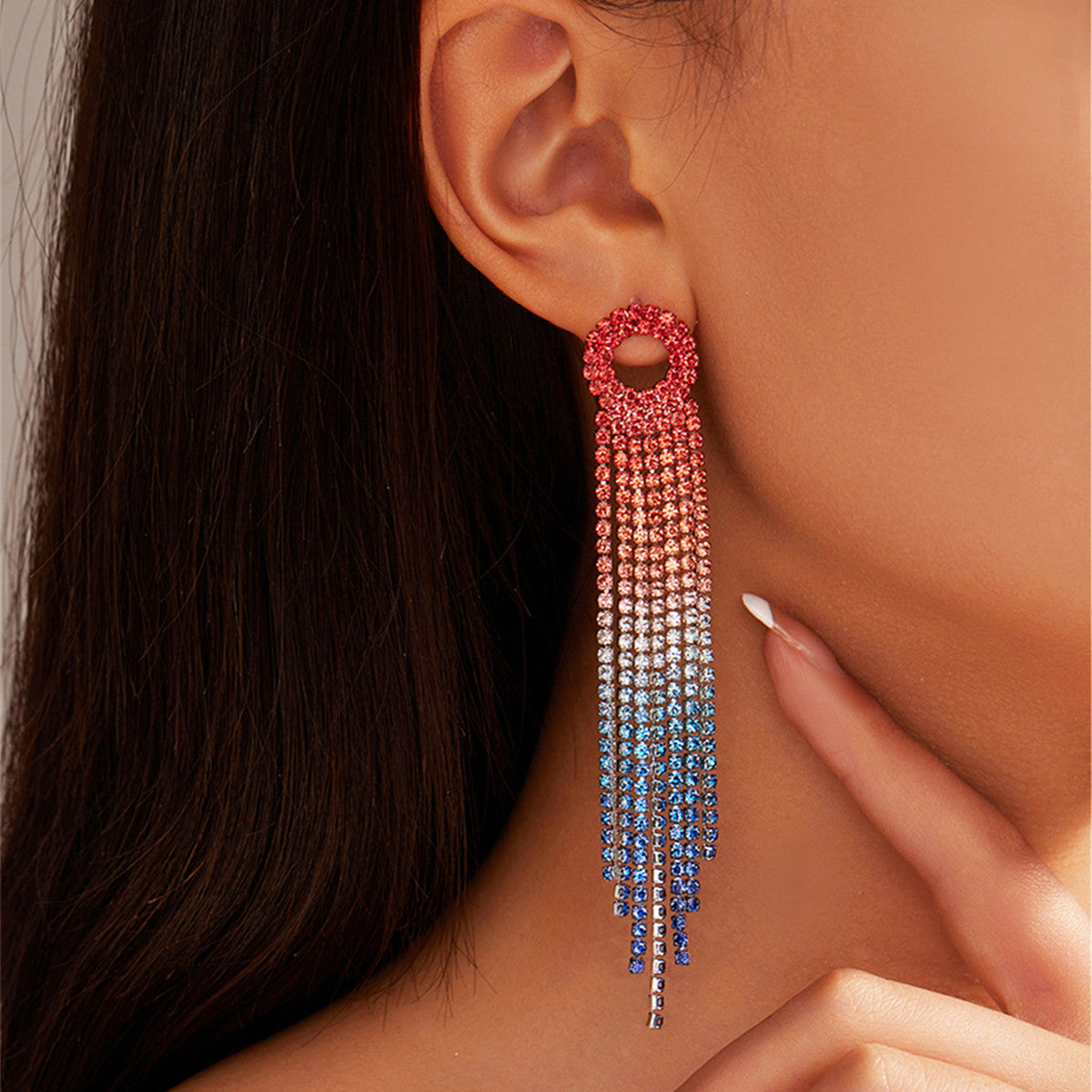 Glam Tassel Alloy Inlay Rhinestones Women's Drop Earrings