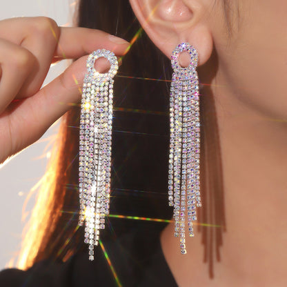 Glam Tassel Alloy Inlay Rhinestones Women's Drop Earrings