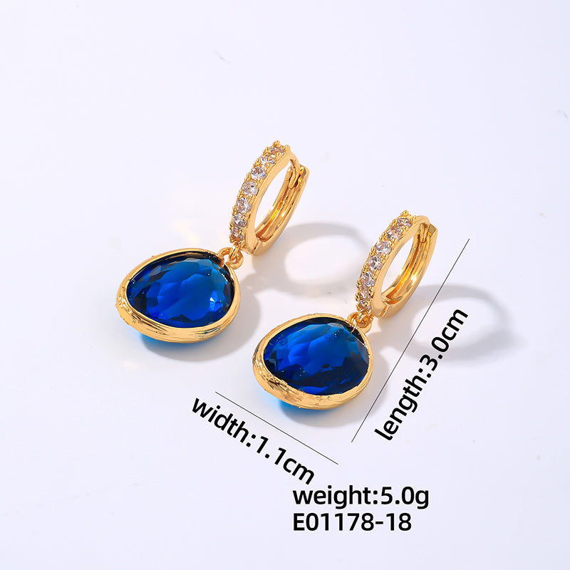 1 Pair Simple Style Water Droplets Plating Inlay Copper Crystal Glass Zircon Drop Earrings