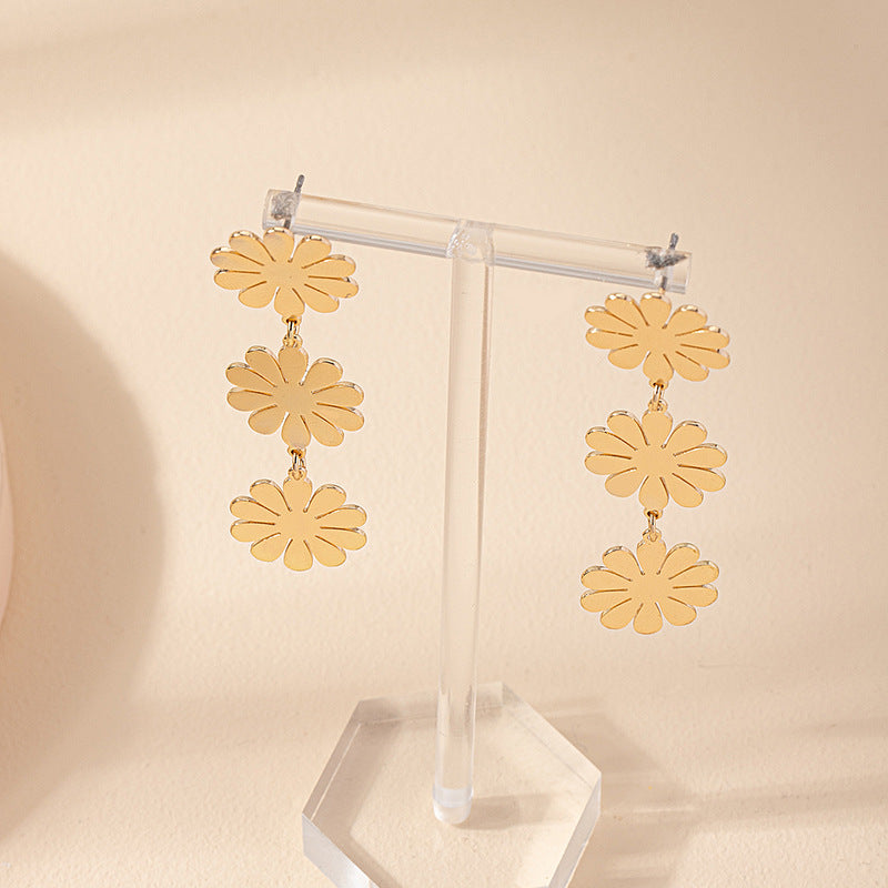 1 Pair Elegant Geometric Flower Plating Alloy Drop Earrings