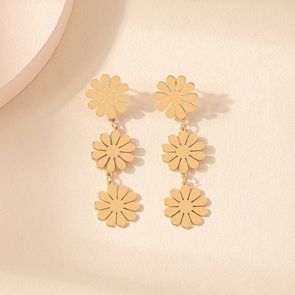 1 Pair Elegant Geometric Flower Plating Alloy Drop Earrings