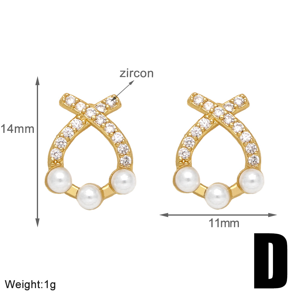 1 Pair Simple Style Water Droplets Heart Shape Butterfly Plating Inlay Copper Artificial Pearls 18k Gold Plated Ear Studs