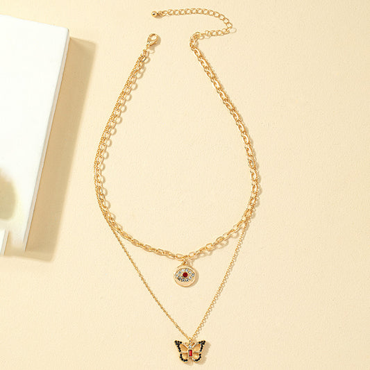 Elegant Devil's Eye Butterfly Alloy Plating Inlay Zircon Women's Layered Necklaces