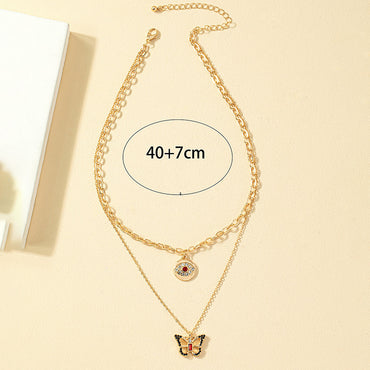 Elegant Devil's Eye Butterfly Alloy Plating Inlay Zircon Women's Layered Necklaces