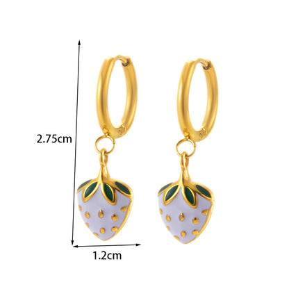 1 Pair Vintage Style French Style Simple Style Geometric Water Droplets Strawberry Plating Stainless Steel 18k Gold Plated Earrings