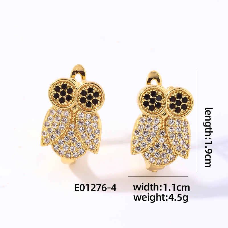 1 Pair Simple Style Animal Owl Plating Inlay Copper Rhinestones Ear Clip