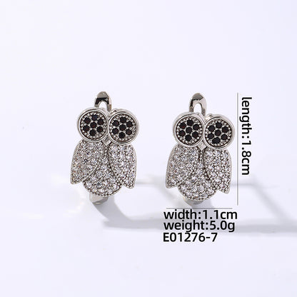 1 Pair Simple Style Animal Owl Plating Inlay Copper Rhinestones Ear Clip