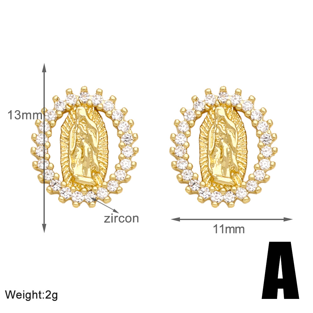 1 Pair Simple Style Geometric Inlay Copper Zircon 18k Gold Plated Ear Studs