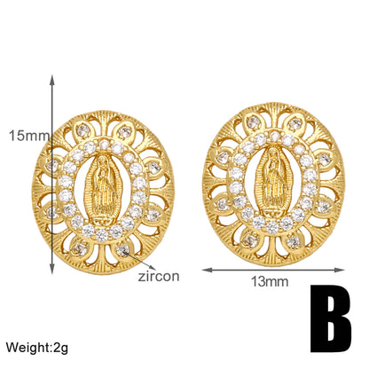 1 Pair Simple Style Geometric Inlay Copper Zircon 18k Gold Plated Ear Studs