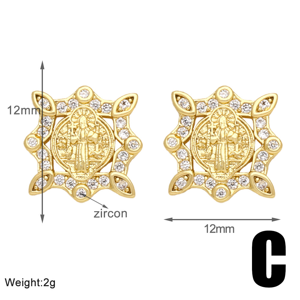 1 Pair Simple Style Geometric Inlay Copper Zircon 18k Gold Plated Ear Studs