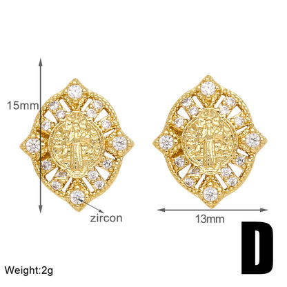 1 Pair Simple Style Geometric Inlay Copper Zircon 18k Gold Plated Ear Studs