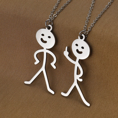 Hip-hop Exaggerated Funny Stickman Stainless Steel Pendant Necklace