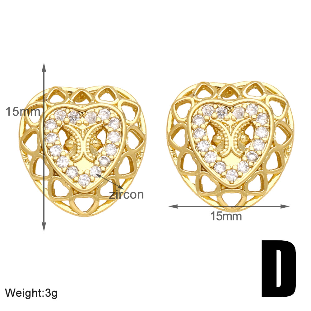 1 Pair Cute Basic Simple Style Starfish Bear Heart Shape Plating Inlay Copper Zircon 18k Gold Plated Ear Studs