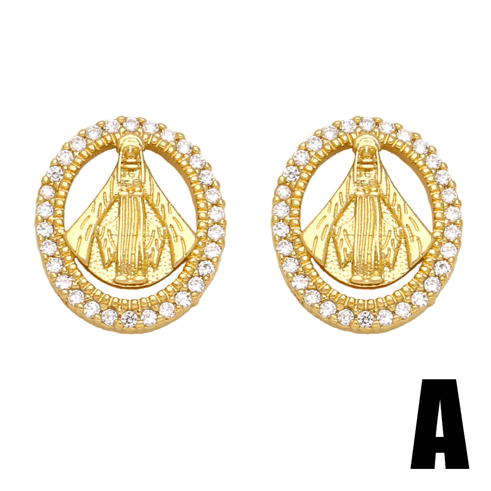 1 Pair Simple Style Streetwear Geometric Plating Inlay Copper Zircon 18k Gold Plated Ear Studs