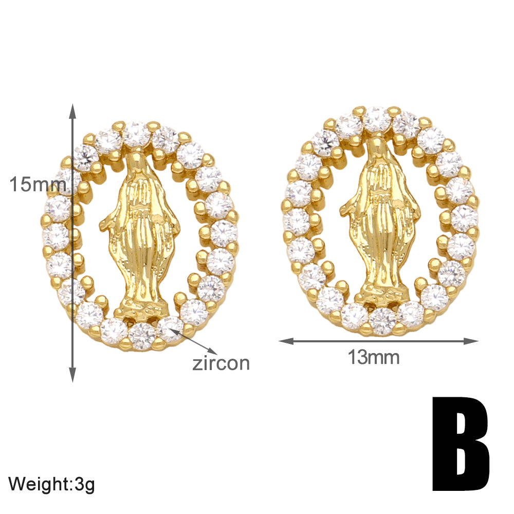 1 Pair Simple Style Streetwear Geometric Plating Inlay Copper Zircon 18k Gold Plated Ear Studs