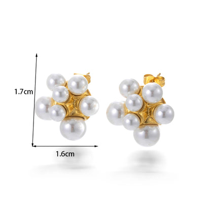 1 Pair French Style Simple Style Geometric Plating Inlay Stainless Steel Artificial Pearls 18k Gold Plated Ear Studs