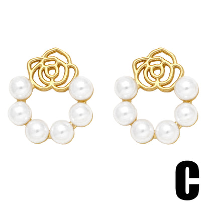 1 Pair Elegant Lady Simple Style Flower Plating Inlay Copper Zircon 18k Gold Plated Ear Studs