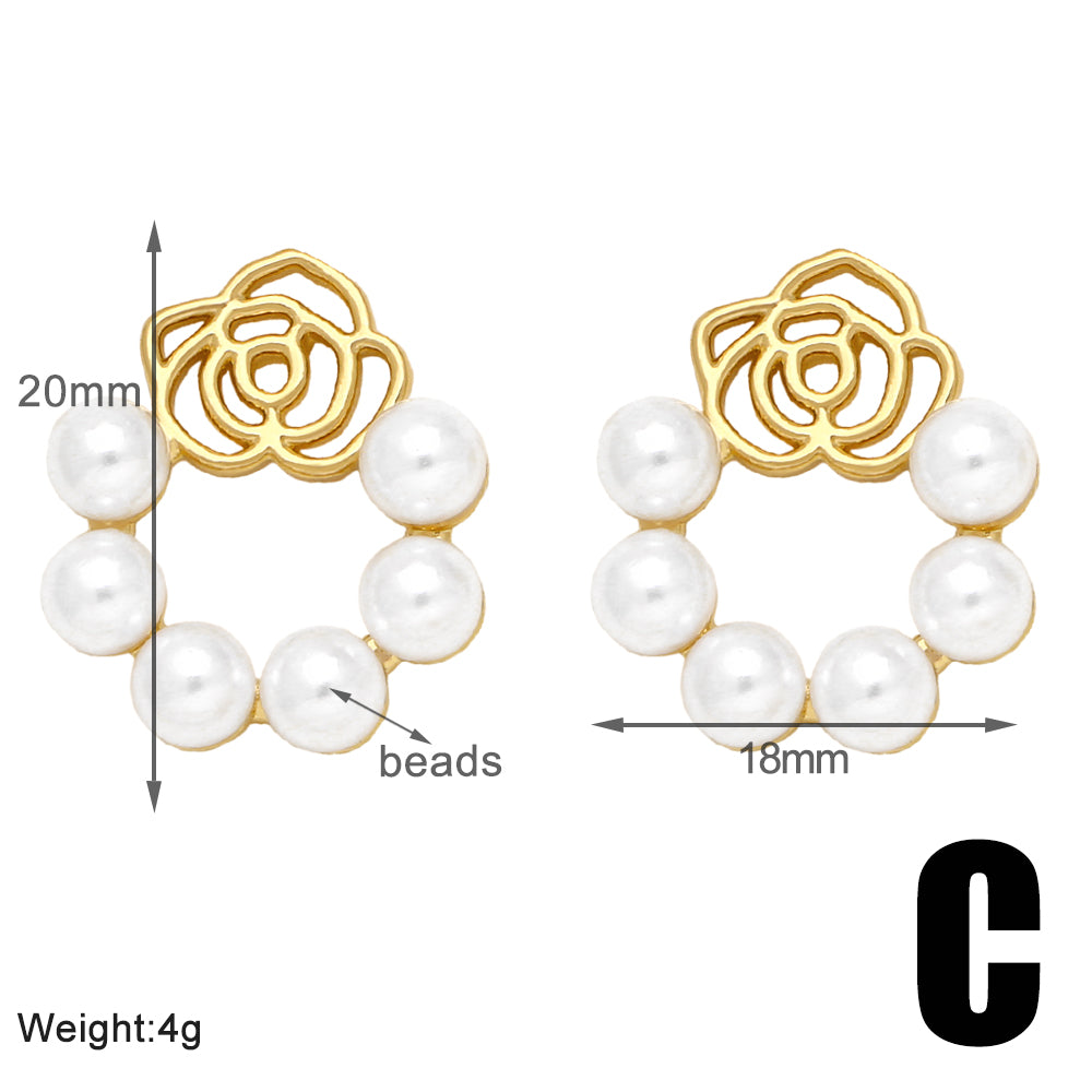 1 Pair Elegant Lady Simple Style Flower Plating Inlay Copper Zircon 18k Gold Plated Ear Studs
