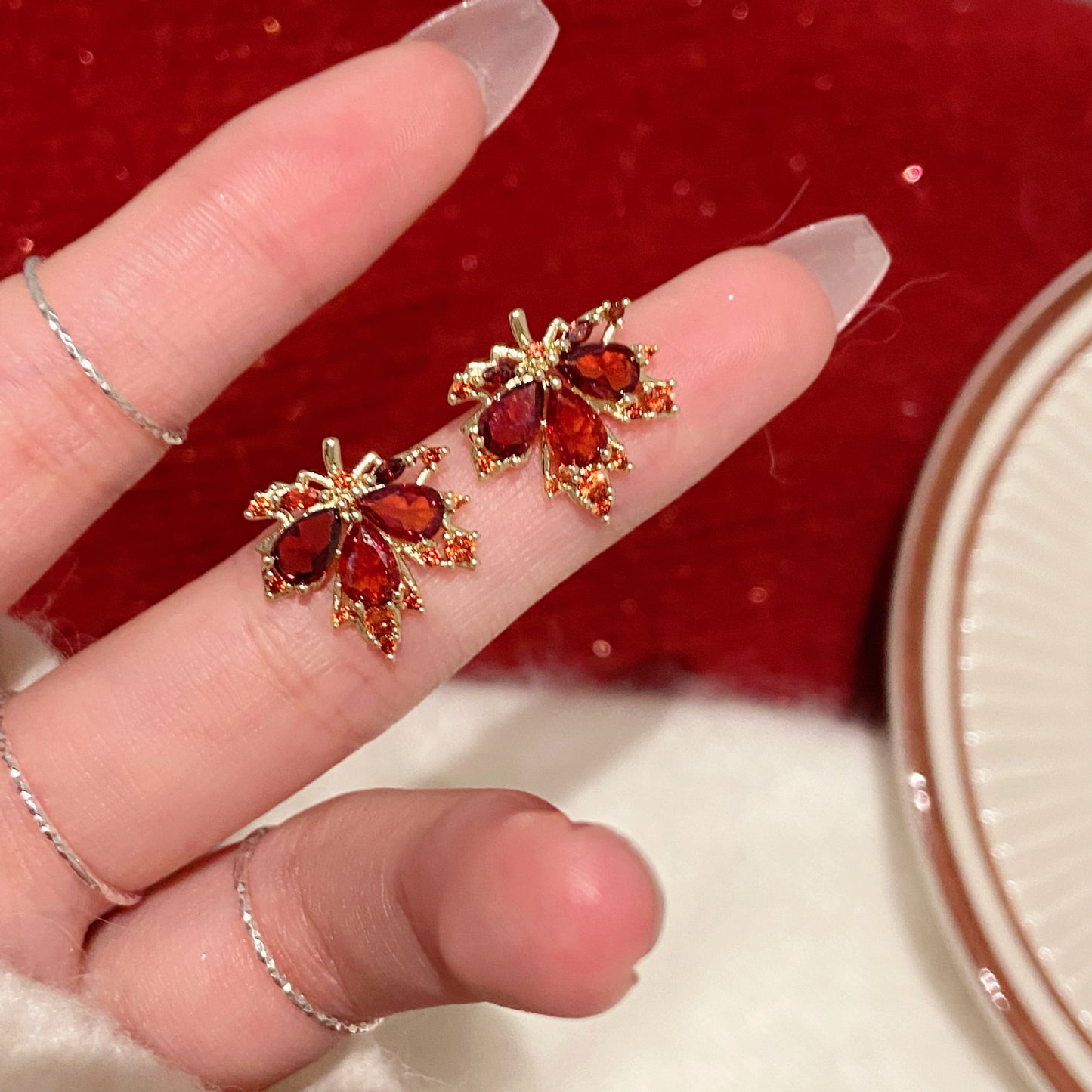 Vintage Style Simple Style Maple Leaf Copper Plating Inlay Zircon 18k Gold Plated Rings Earrings Necklace