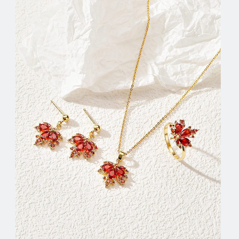 Vintage Style Simple Style Maple Leaf Copper Plating Inlay Zircon 18k Gold Plated Rings Earrings Necklace