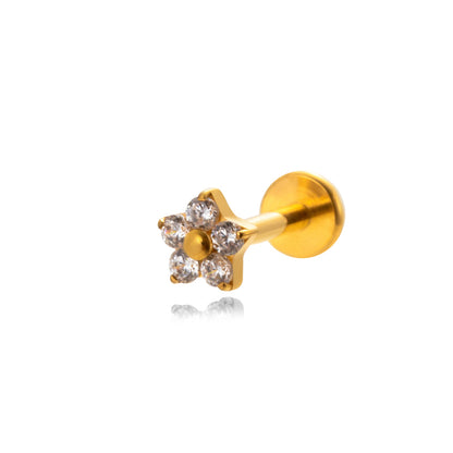 1 Piece Ig Style Vintage Style Geometric Flower Bow Knot Plating Inlay Titanium Alloy Zircon 18k Gold Plated Ear Studs