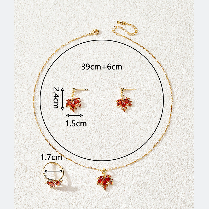 Vintage Style Simple Style Maple Leaf Copper Plating Inlay Zircon 18k Gold Plated Rings Earrings Necklace