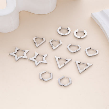 6 Pairs Hip-hop Punk Solid Color Hollow Out Stainless Steel 18k Gold Plated Earrings