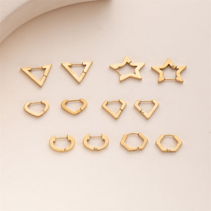 6 Pairs Hip-hop Punk Solid Color Hollow Out Stainless Steel 18k Gold Plated Earrings