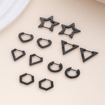 6 Pairs Hip-hop Punk Solid Color Hollow Out Stainless Steel 18k Gold Plated Earrings