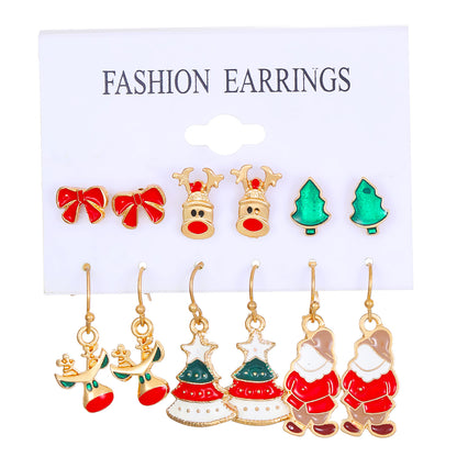 1 Pair Cute Christmas Tree Santa Claus Elk Plating Alloy Drop Earrings