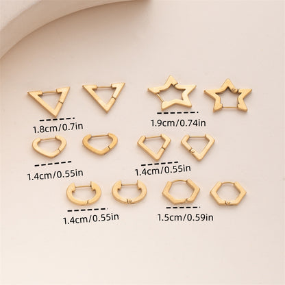 6 Pairs Hip-hop Punk Solid Color Hollow Out Stainless Steel 18k Gold Plated Earrings