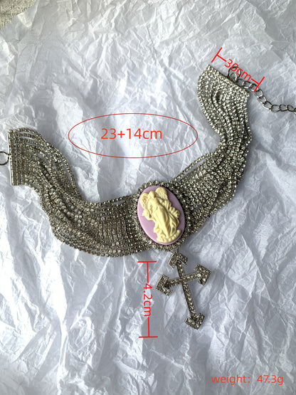 Punk Streetwear Cross Alloy Inlay Rhinestones Silver Plated Women's Pendant Necklace