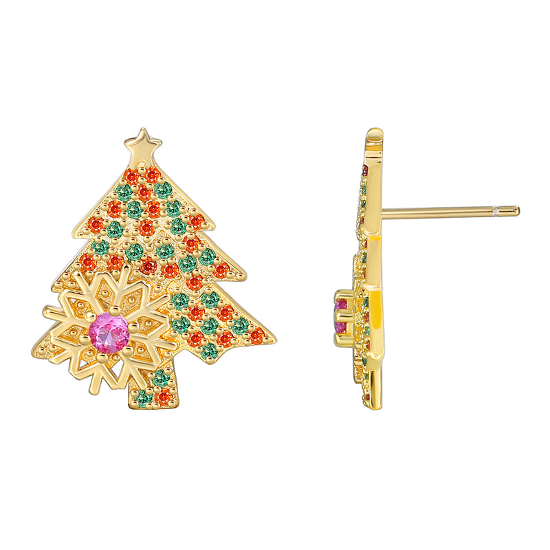 1 Pair Elegant Christmas Sweet Christmas Tree Snowflake Plating Inlay Copper Zircon 18k Gold Plated Ear Studs