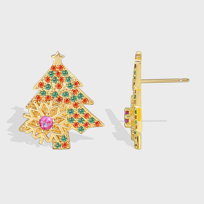 1 Pair Elegant Christmas Sweet Christmas Tree Snowflake Plating Inlay Copper Zircon 18k Gold Plated Ear Studs