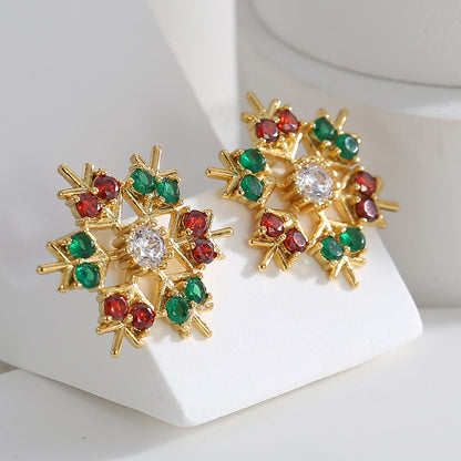 1 Pair Elegant Streetwear Snowflake Plating Inlay Copper Zircon 18k Gold Plated Ear Studs