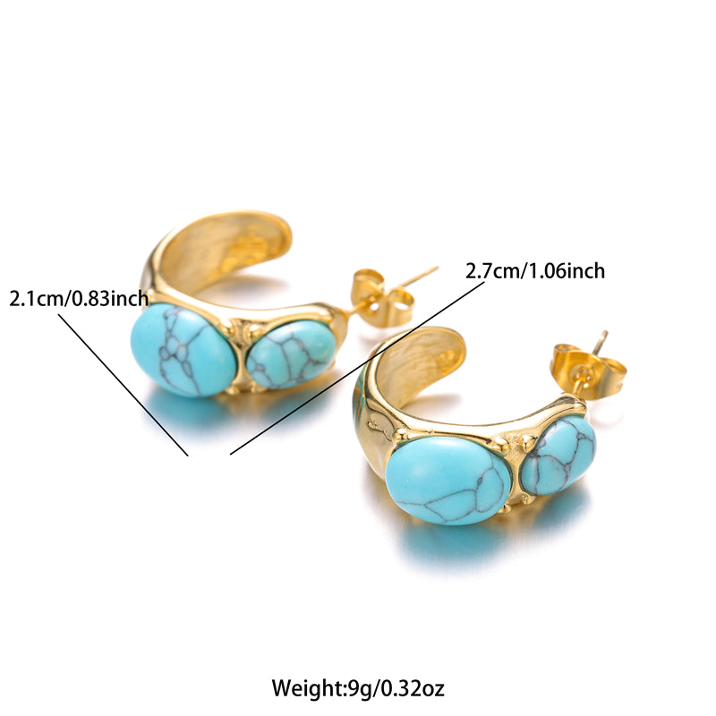 1 Pair Simple Style Commute Round Plating Inlay Stainless Steel Natural Stone 18k Gold Plated Ear Studs