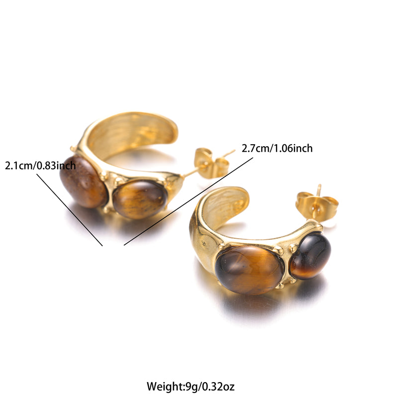 1 Pair Simple Style Commute Round Plating Inlay Stainless Steel Natural Stone 18k Gold Plated Ear Studs