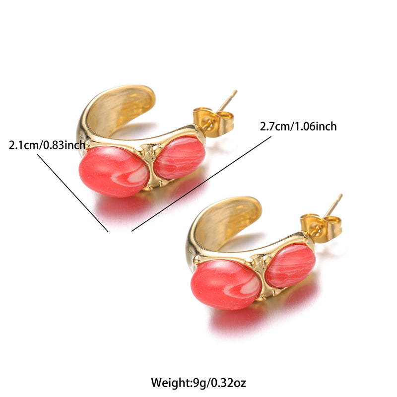 1 Pair Simple Style Commute Round Plating Inlay Stainless Steel Natural Stone 18k Gold Plated Ear Studs