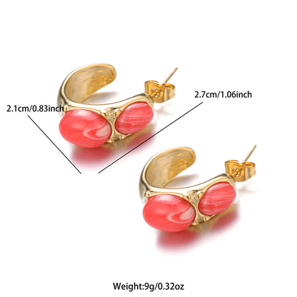 1 Pair Simple Style Commute Round Plating Inlay Stainless Steel Natural Stone 18k Gold Plated Ear Studs