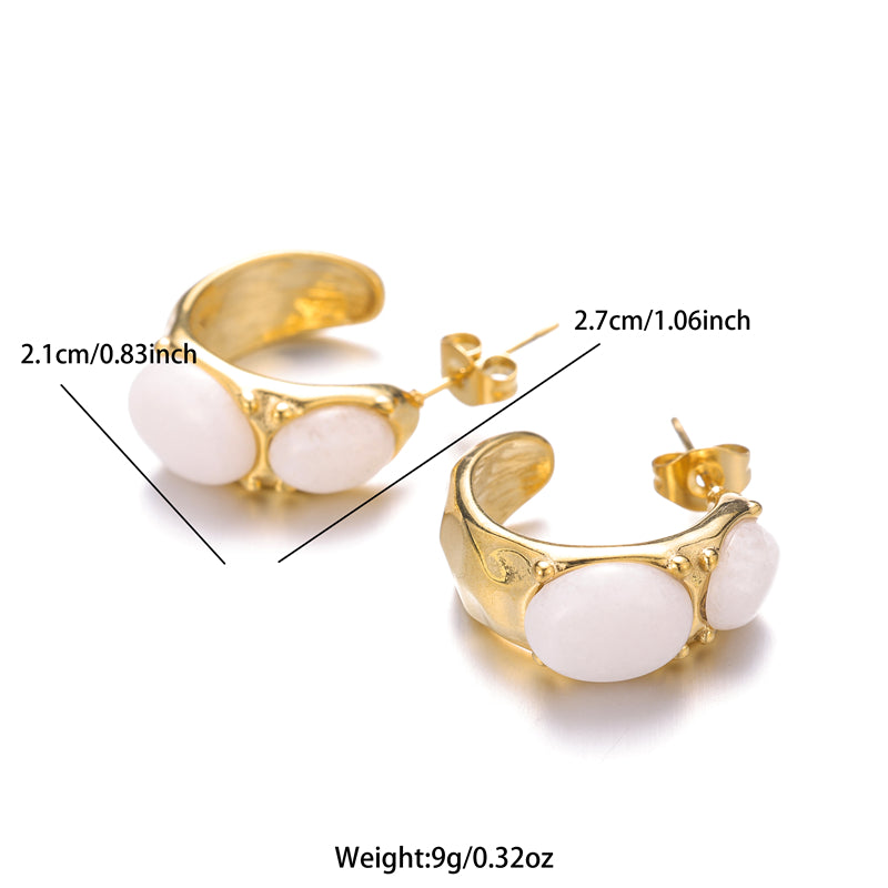 1 Pair Simple Style Commute Round Plating Inlay Stainless Steel Natural Stone 18k Gold Plated Ear Studs