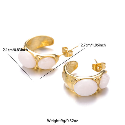 1 Pair Simple Style Commute Round Plating Inlay Stainless Steel Natural Stone 18k Gold Plated Ear Studs