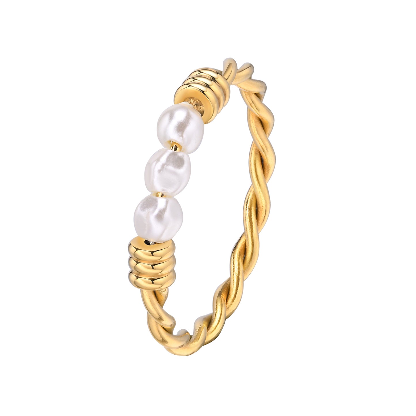 Simple Style Color Block Stainless Steel Artificial Pearl Plating Gold Plated Rings